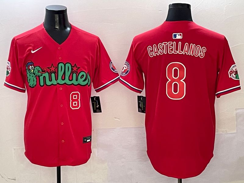Men Philadelphia Phillies #8 Castellanos Red three generations Joint Name 2025 Nike MLB Jersey style 2->philadelphia phillies->MLB Jersey